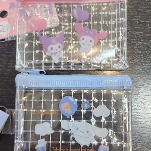 Sanrio Clear SM zip Pouch ft Cinammoroll, My Melody and Kuromi holding balloons